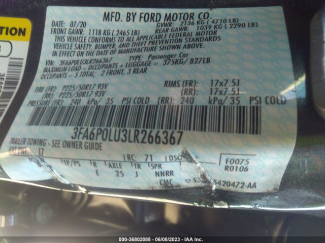 3FA6P0LU3LR266367 Ford Fusion Hybrid Se