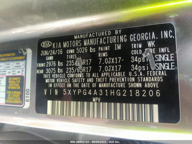 5XYPG4A31HG218206 KIA SORENTO LX