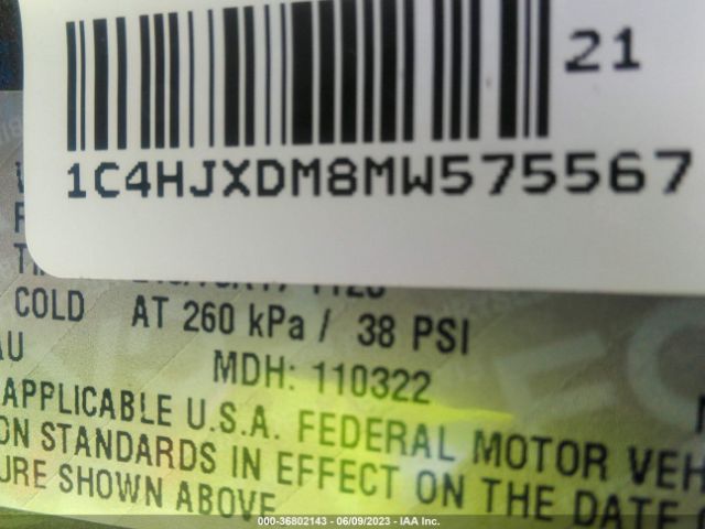 1C4HJXDM8MW575567 Jeep Wrangler Unlimited Sport