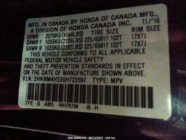 Honda CR-V EX 2016 2HKRM4H53GH723597 Image 9