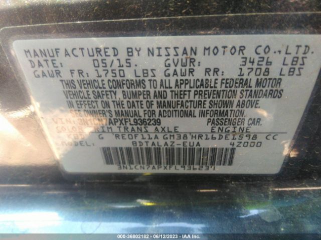 3N1CN7APXFL936239 Nissan Versa S Plus