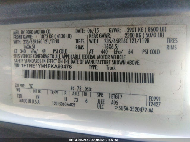 Ford TRANSIT CARGO VAN 2015 1FTNE1YM1FKA99476 Image 15