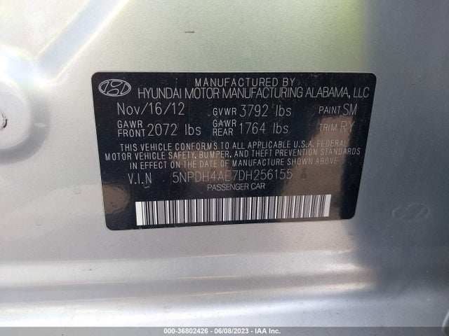 Aukcja sprzedaży 2013 Hyundai Elantra Limited, vin: 5NPDH4AE7DH256155, numer aukcji: 36802426