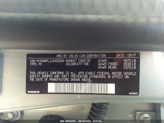 2018 Volvo S60, VIN: YV140MTL3J2455004