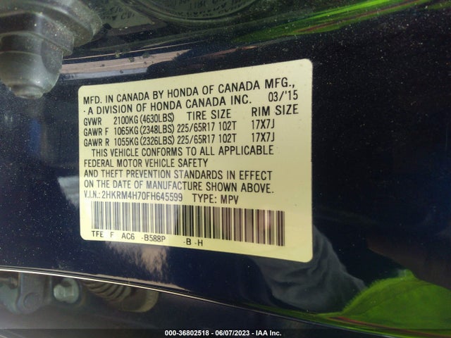 Honda Cr-v Ex-l 2015 2HKRM4H70FH645599 Image 9