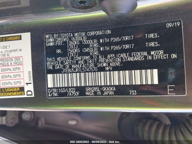 Toyota 4RUNNER SR5 2020 JTEBU5JR1L5747570 Image 9