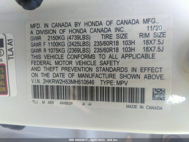Honda CR-V EX 2021 2HKRW2H53MH610646 Image 10