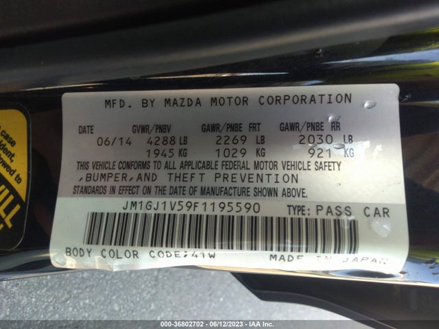 2015 MAZDA MAZDA6 I TOURING VIN: JM1GJ1V59F1195590