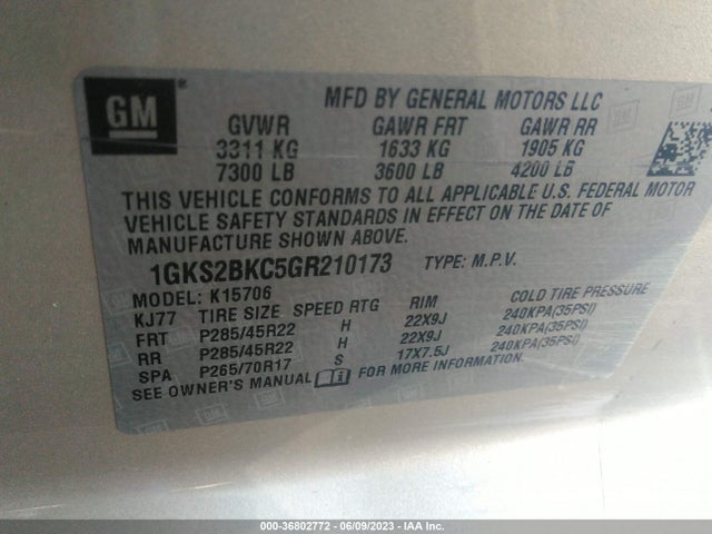 GMC YUKON SLT 2016 1GKS2BKC5GR210173 Image 9