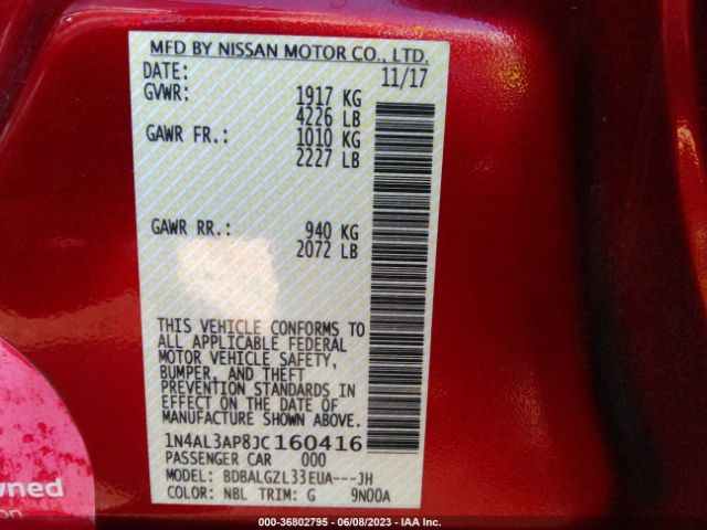 1N4AL3AP8JC160416 Nissan Altima 2.5 S