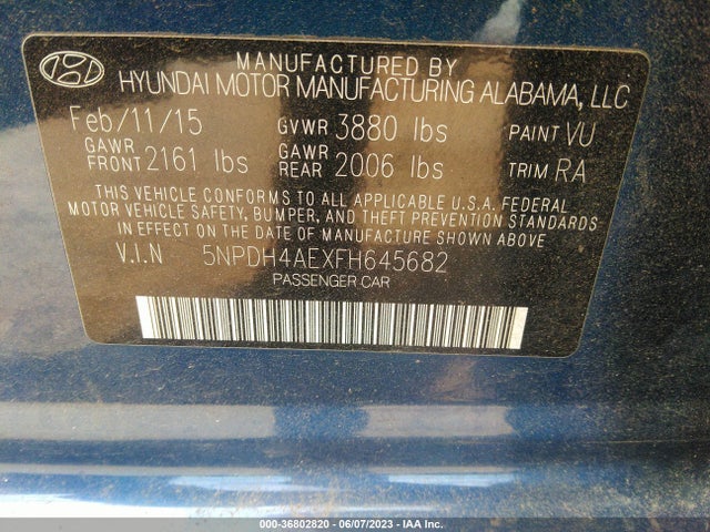 Hyundai ELANTRA SE 2015 5NPDH4AEXFH645682 Image 9