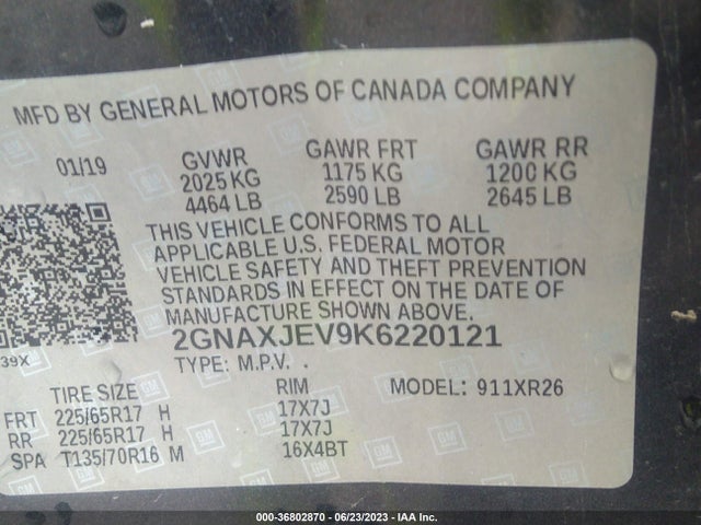 Chevrolet EQUINOX LT 2019 2GNAXJEV9K6220121 Image 9