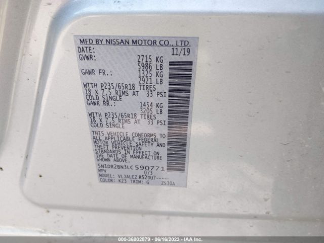 5N1DR2BN3LC590771 Nissan Pathfinder Sv