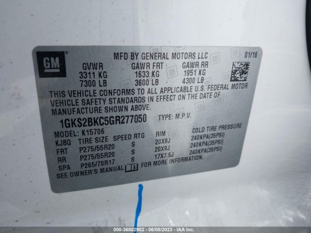 1GKS2BKC5GR277050 GMC YUKON SLT