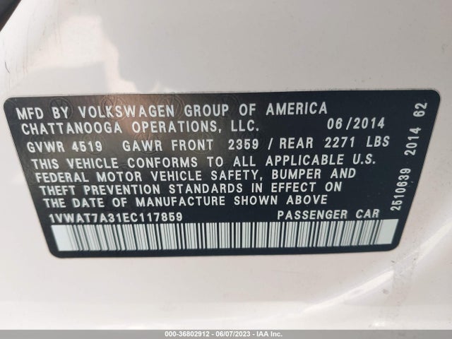 1VWAT7A31EC117859 Volkswagen PASSAT S