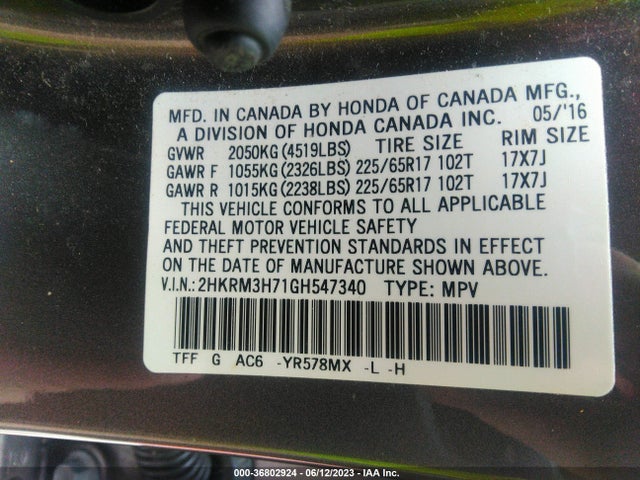 Honda Cr-v Ex-l 2016 2HKRM3H71GH547340 Image 9