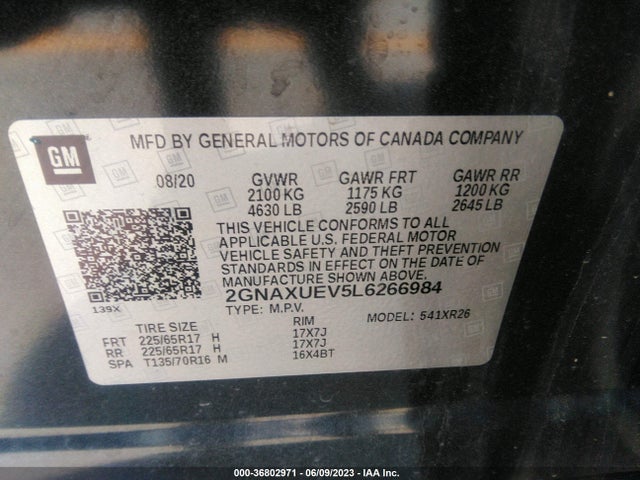 Chevrolet EQUINOX LT 2020 2GNAXUEV5L6266984 Image 9