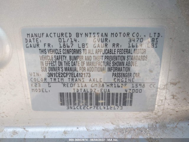 2014 NISSAN VERSA NOTE S/S PLUS/SV VIN: 3N1CE2CP7EL412173