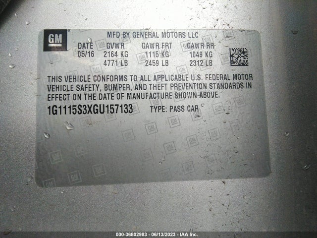 Chevrolet IMPALA LT 2016 1G1115S3XGU157133 Image 9