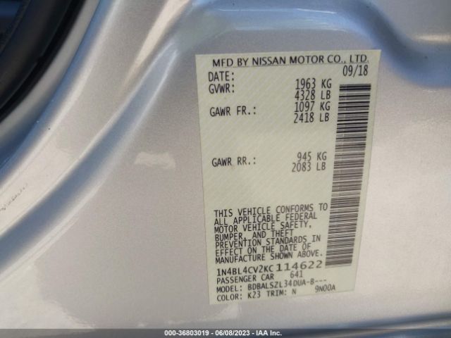 1N4BL4CV2KC114622 Nissan Altima 2.5 Sr