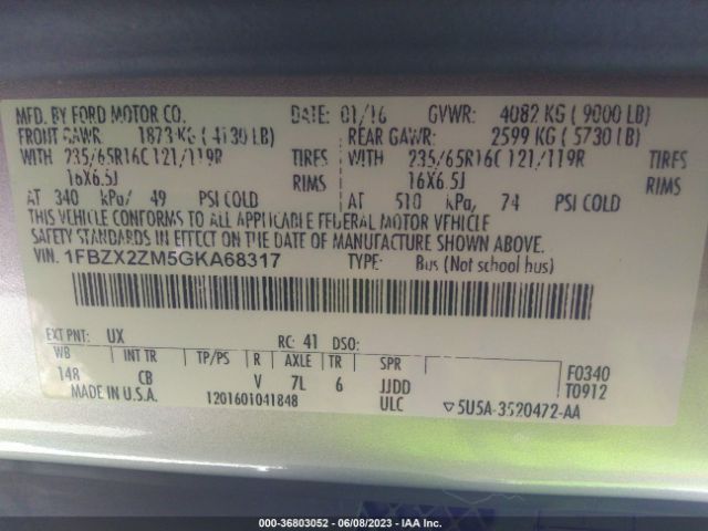 1FBZX2ZM5GKA68317 Ford Transit Wagon Xl/xlt