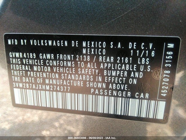 3VW2B7AJXHM274377 Volkswagen Jetta 1.4t S