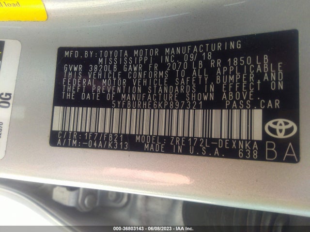 Toyota COROLLA LE 2019 5YFBURHE6KP897321 Image 10