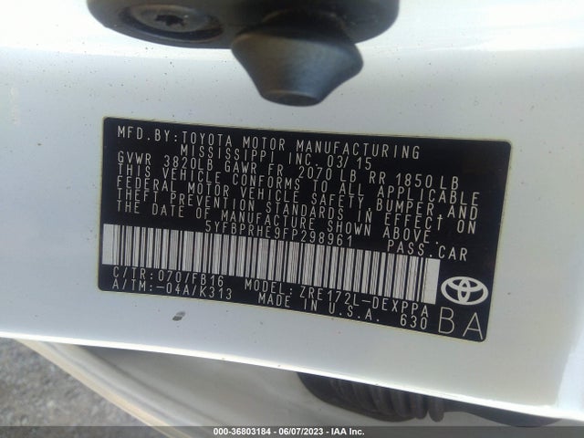 Toyota Corolla Le Eco 2015 5YFBPRHE9FP298961 Image 9