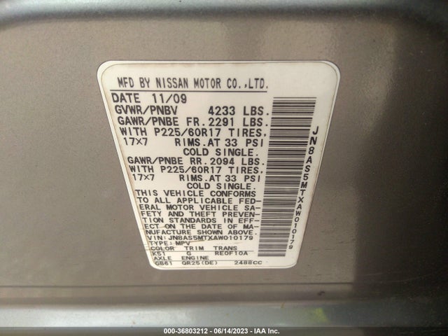 2010 NISSAN ROGUE S KROM EDITION VIN: JN8AS5MTXAW010179