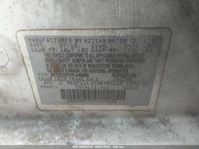 3N1CE2CP1FL449608 Nissan Versa Note S Plus