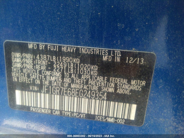 2014 SUBARU IMPREZA WAGON WRX WRX VIN: JF1GR7E68EG249354