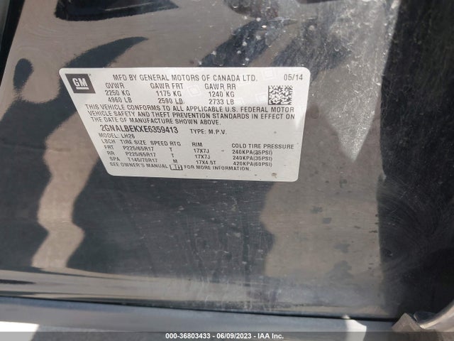 Chevrolet EQUINOX LT 2014 2GNALBEKXE6359413 Image 9