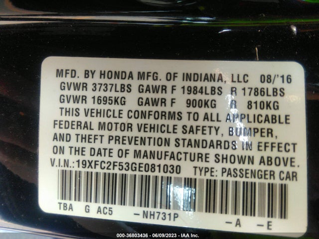 Honda Civic Sedan Lx 2016 19XFC2F53GE081030 Image 9