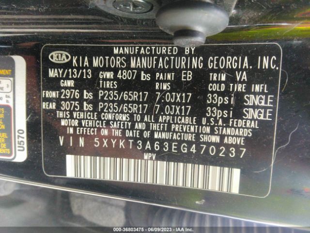 5XYKT3A63EG470237 KIA SORENTO LX