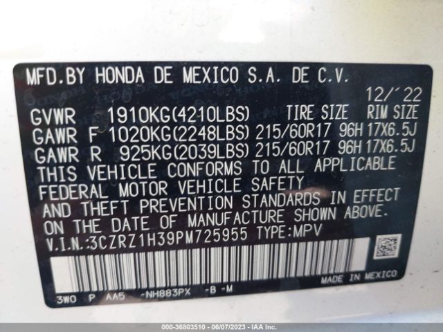Honda HR-V LX 2023 3CZRZ1H39PM725955 Image 10