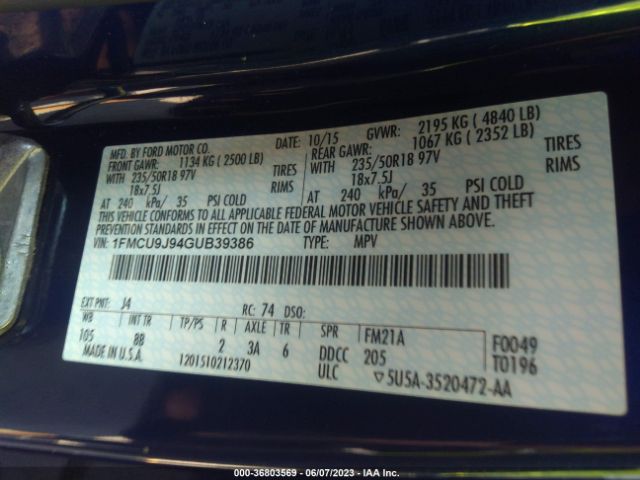 1FMCU9J94GUB39386 Ford Escape Titanium
