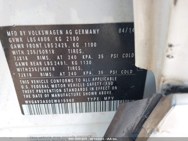 WVGAV3AX0EW615960 Volkswagen Tiguan Sel