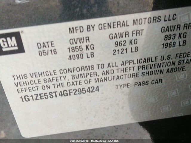 Chevrolet MALIBU LT 2016 1G1ZE5ST4GF295424 Image 9