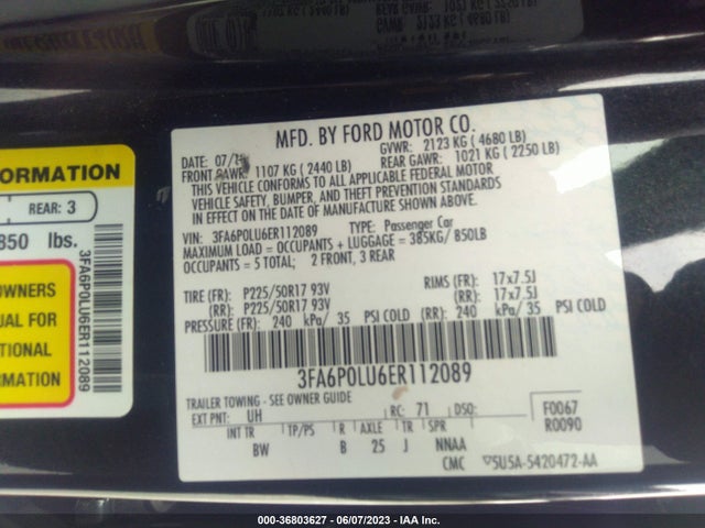 Ford Fusion Se Hybrid 2014 3FA6P0LU6ER112089 Image 10