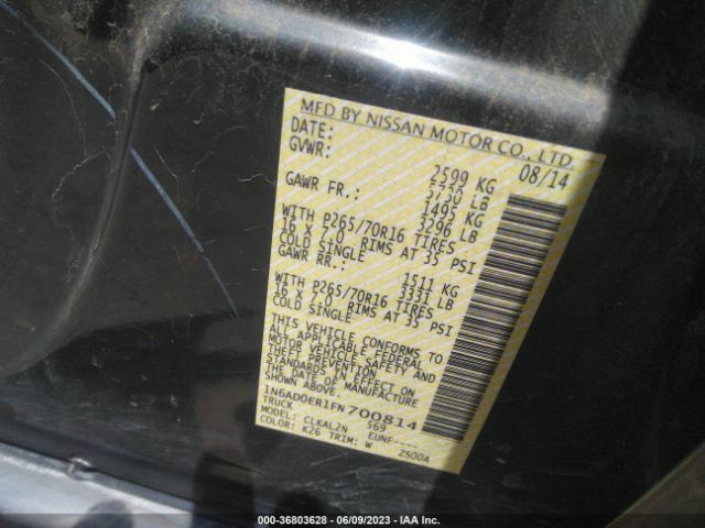 1N6AD0ER1FN700814 Nissan Frontier Sv
