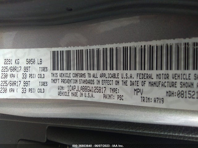 1C4PJLAB8GW125817 Jeep Cherokee Sport
