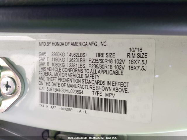 5J8TB4H39HL020594 Acura RDX