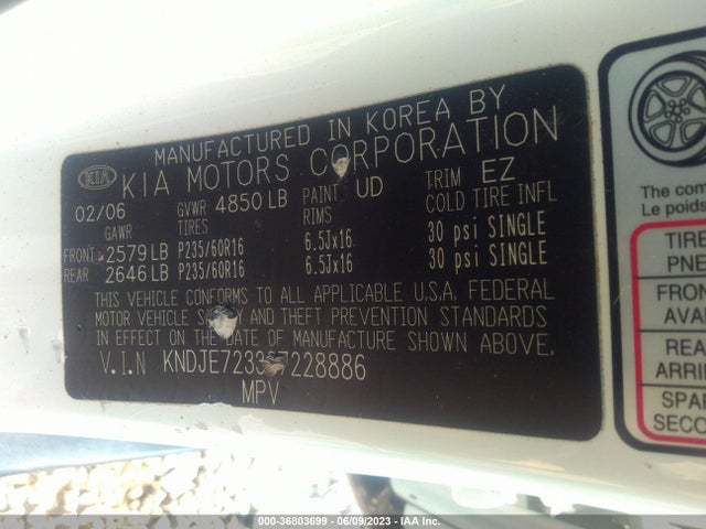 2006 KIA SPORTAGE LX/EX VIN: KNDJE723367228886