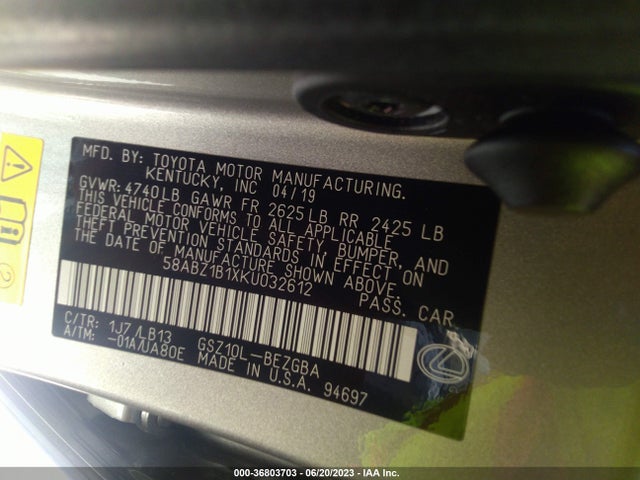 58ABZ1B1XKU032612 Lexus ES