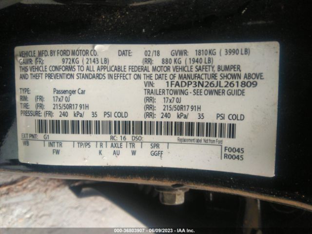 1FADP3N26JL261809 Ford Focus Titanium