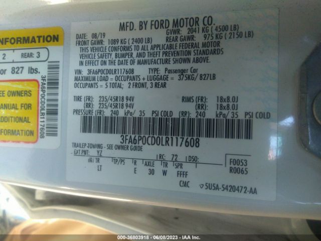 3FA6P0CD0LR117608 Ford FUSION SEL