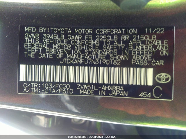 Toyota Prius L Eco 2022 JTDKAMFU7N3190182 Image 9