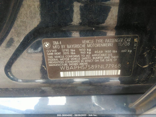 2009 BMW 3 SERIES 328I VIN: WBAPH57589NL77968
