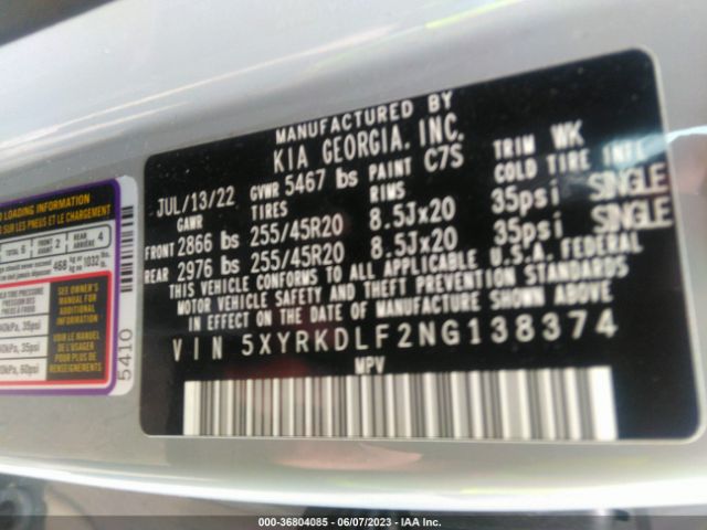 5XYRKDLF2NG138374 KIA SORENTO SX