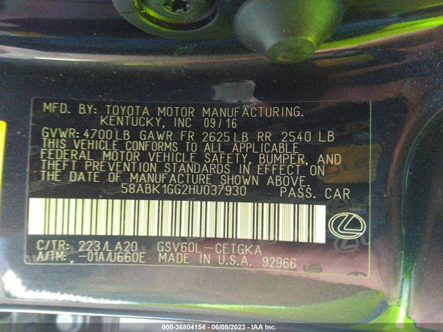 58ABK1GG2HU037930 Lexus Es Es 350